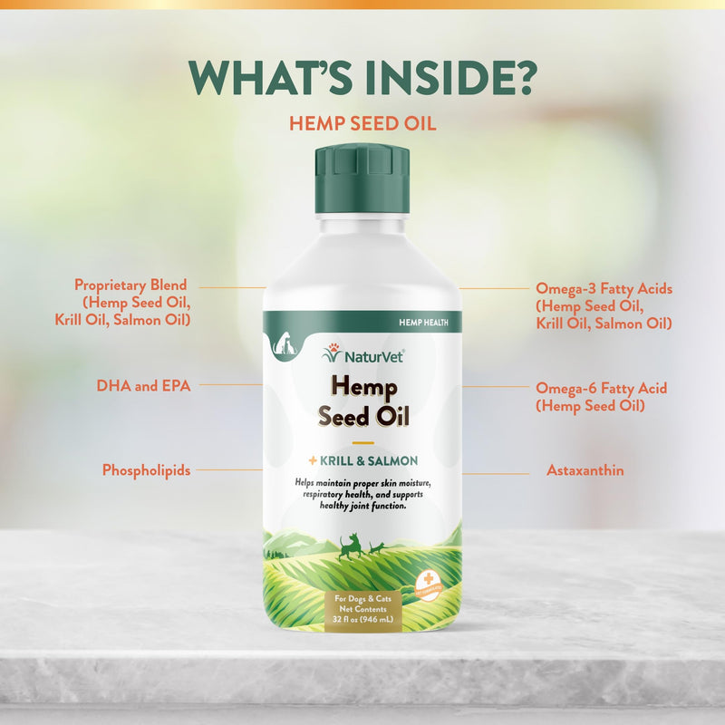 NaturVet Hemp Seed Oil Krill and Salmon, 32 oz. Liquid, Made in The USA 32 fl oz - PawsPlanet Australia
