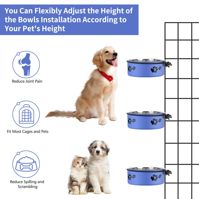 2 Pack Blue Crate Bowls Stainless Steel Kennel Bowls Dogs Crate Water Bowls Mountable with Clamp Holder 2 Sizes（6.3x2.56’’,5.5X 2.36’’ (Blue) - BeesActive Australia