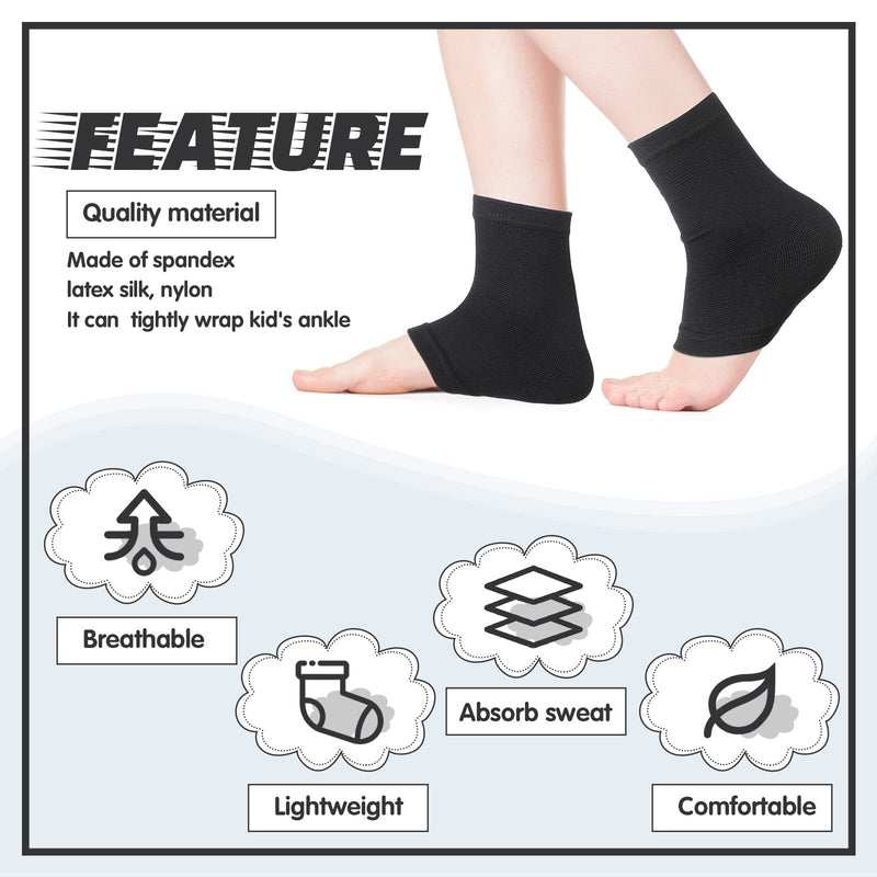 Tarpop 3 Pair Ankle Compression Sleeves for Kids Ankle Brace Compression Sleeves Foot Arch Sock for Girls Sports Running Dance Fitness Gymnastics(Black,Medium) Medium Black