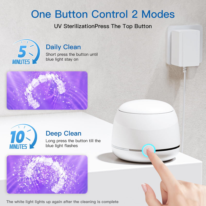 Ultrasonic Retainer Cleaner, 45kHz Denture Cleaner Machine, 5min and 10min Modes with Rechargable Top Cover, 200ml Dental Cleaning Pod, MouthGuard Cleaner for Aligner NightGuard Jewelry(White) White - BeesActive Australia