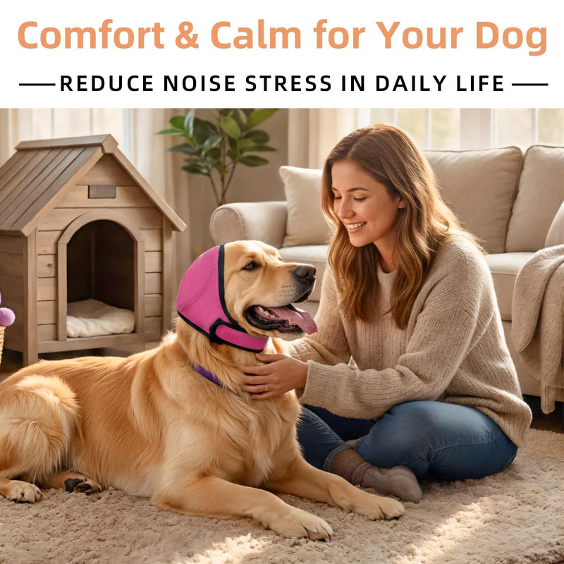 Dog Ear Muffs Noise Protection, No-Shake Ear Wrap for Hematoma Care, Bathing, Drying, Swimming & Noise Anxiety Relief (Rose Red, Small) Rose Red