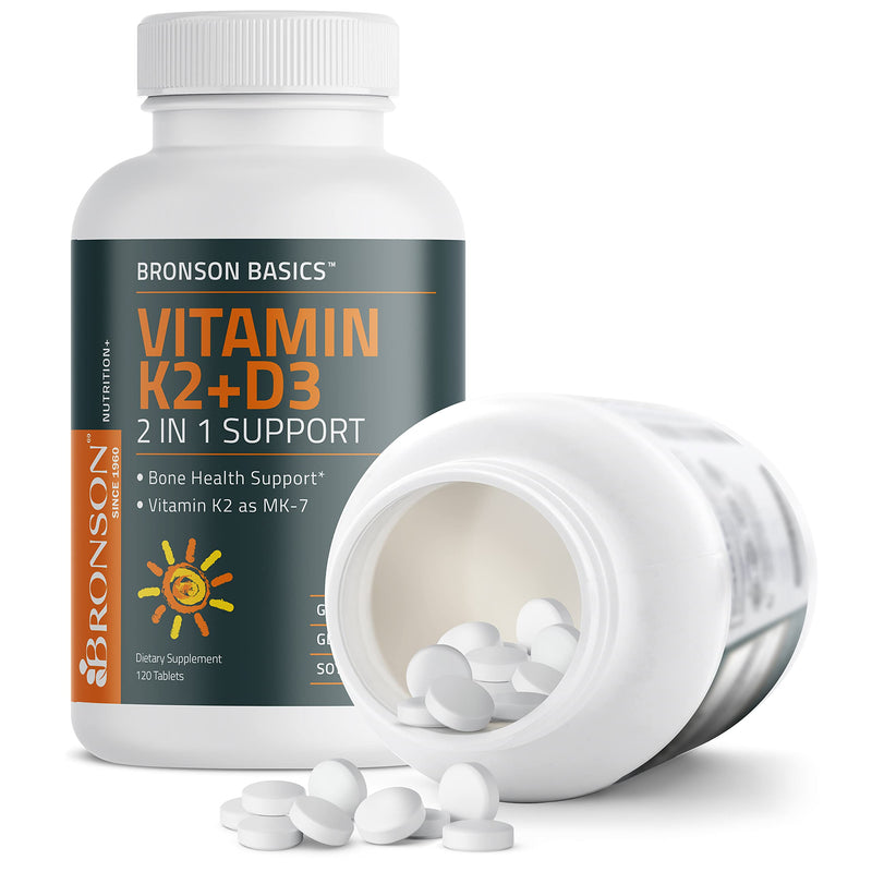 Bronson Basics Vitamin K2 D3 (MK7) Supplement Non-GMO Formula 5000IU (125 mcg) Vitamin D3 & 90 mcg Vitamin K2 MK-7 Easy to Swallow Vitamin D & K Complex, 120 Tablets Unflavored 120 Count (Pack of 1) - BeesActive Australia