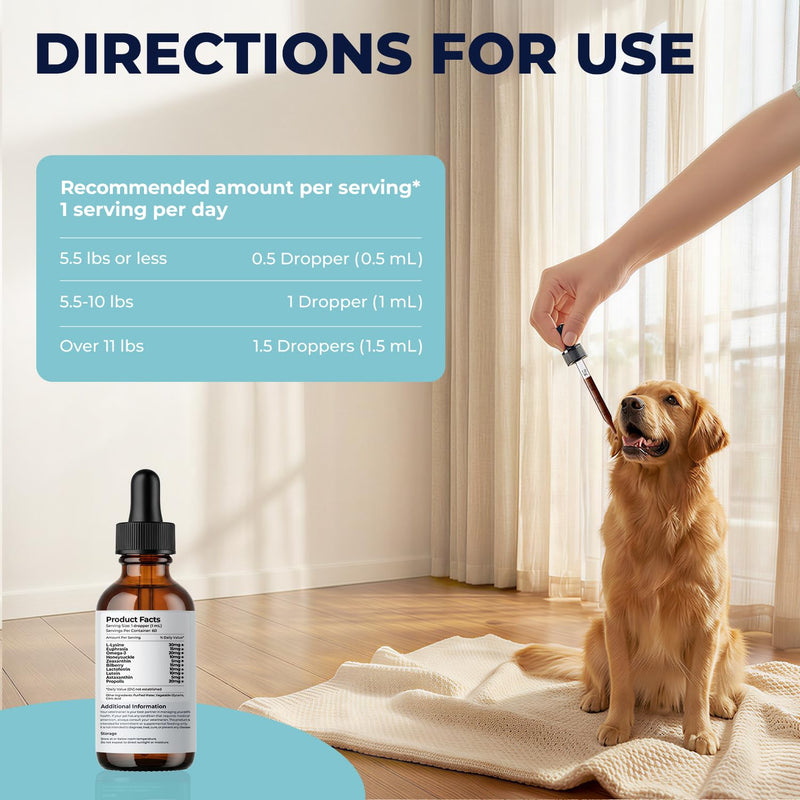 Dog Eye Infection Treatment & Eye Care Support Supplement for Dogs, Helps Soothe, Tear Stains, Discharge & Dry Eyes, with L-Lysine, Omega-3, 2 fl oz