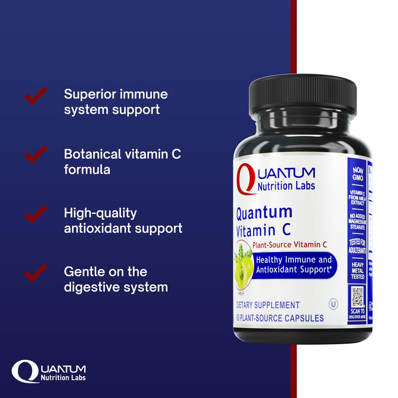 Quantum Nutrition Labs Quantum Vitamin C- Organic Natural Vitamin C Supplement for Women and Men, Whole Food Vitamin C Source, Pure with Bioflavonoids, and Amla, Aids Immune Support- 60 Vegan Capsules