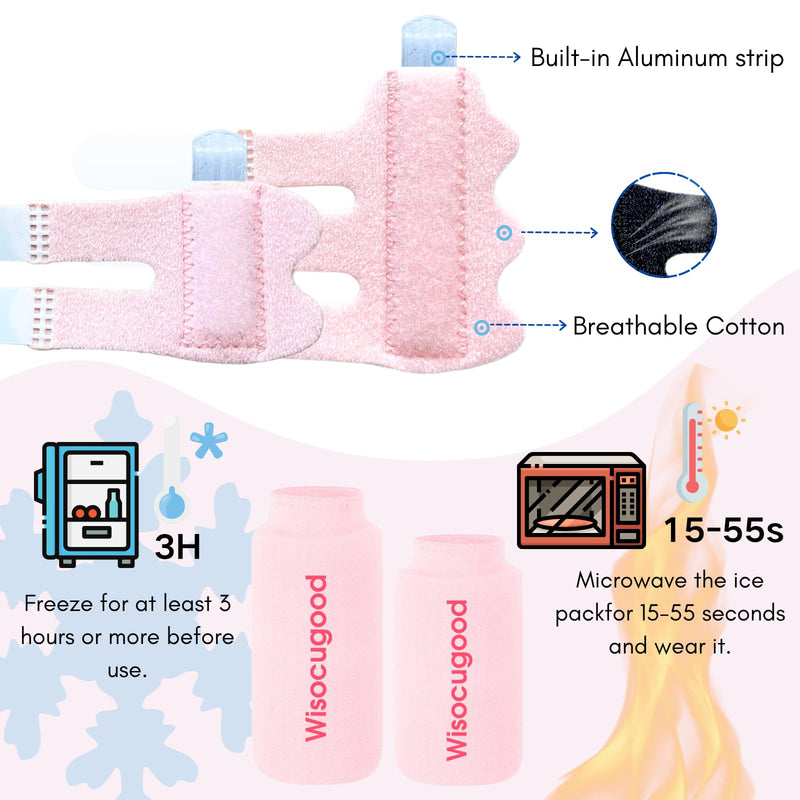 Trigger Finger Splint and Cold Gel Ice Pack Set, Thumb Ice Packs for Pain Relief, Finger Brace for Straightening/Arthritis, Fits Index/Middle/Ring Finger (Pink 2+2 Set) Pink