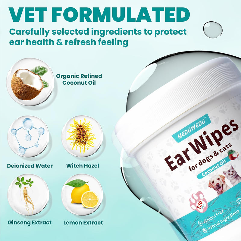 MEDUWEDU Pet Ear Cleaning Kit – Ear Wipes + Cotton Swabs for Dogs & Cats