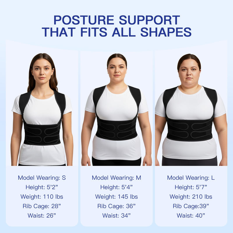 Posture Corrector for Women & Men, Back Brace Straightener with Adjustable Support, Relief for Neck/Shoulder/Back Pain, Scoliosis & Hunchback Correction, Breathable Mesh Design Medium Black - BeesActive Australia