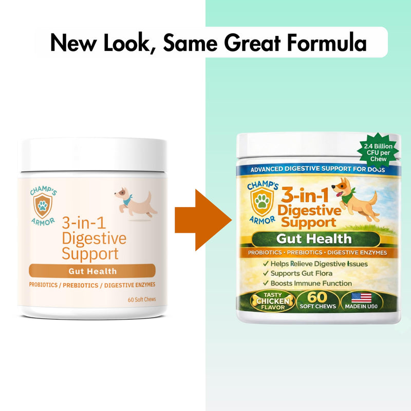 Probiotics for Dogs with Digestive Enzymes - 2.4 Billion CFU Dog Probiotic Supplements for Upset Stomach, Digestive Health, Diarrhea Relief - 60 Chicken Flavor Chews