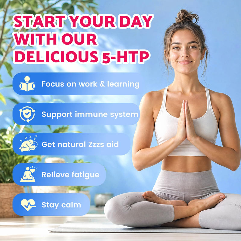 2 Pack 5-HTP Gummies + GABA - L-Theanine, Vitamin D3, Circadian Rhythm for Adults, Strawberry Flavor, 120 Count 2pack