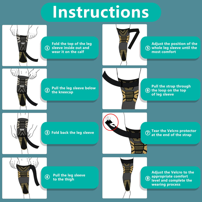 Dr.Welland Leg Sleeves (PAIR) Copper Infused for Arthritis,Meniscus Tear, ACL, MCL, Joint Pain Relief - Thigh & Calf Support XX-Large