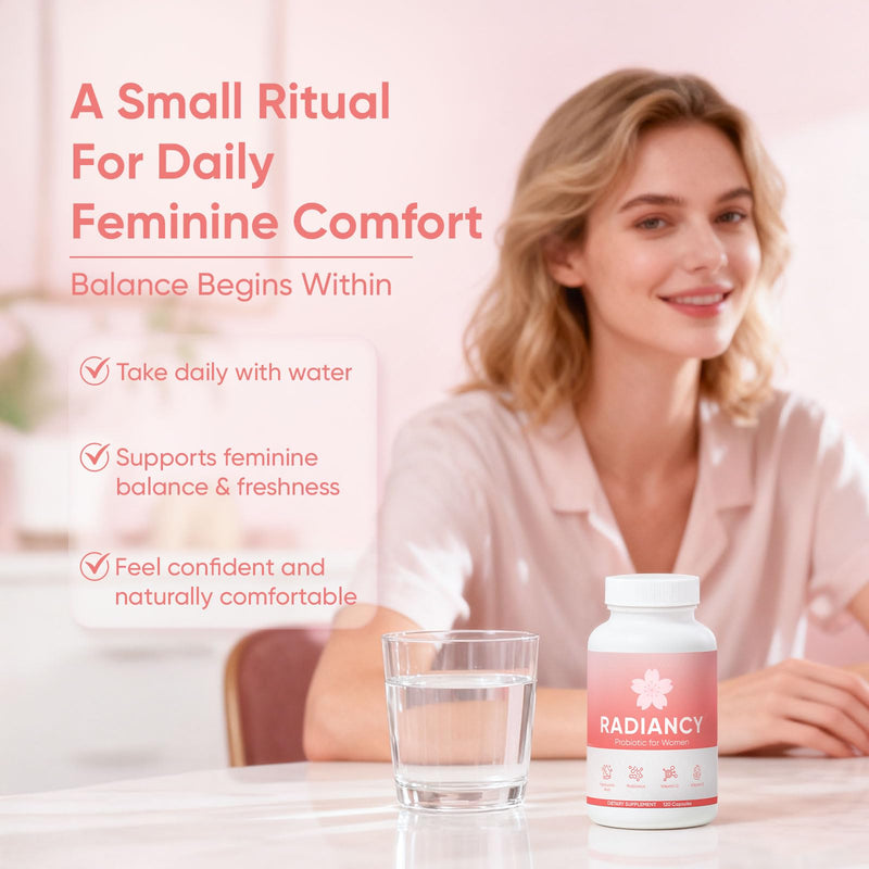 Radiancy Probiotic for Women Vaginal Health - Vaginal Dryness & Ph Balance with Lactobacillus Strains, Cherry Blossom Extract, Hyaluronic Acid, Vitamin C | 120 Count