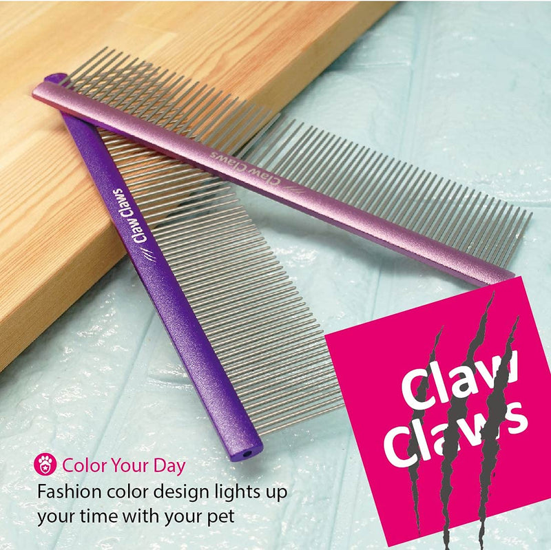 Greyhound Grooming Pink Comb for Dogs and Cats, Removing and Shedding Matted, Tangled Hair, Metal Oval Handle with Stainless Steel Pins, Detangling Tool, Pet Comb (50% Narrow Spacing-Pink) Pink-50% fine pins Small - BeesActive Australia