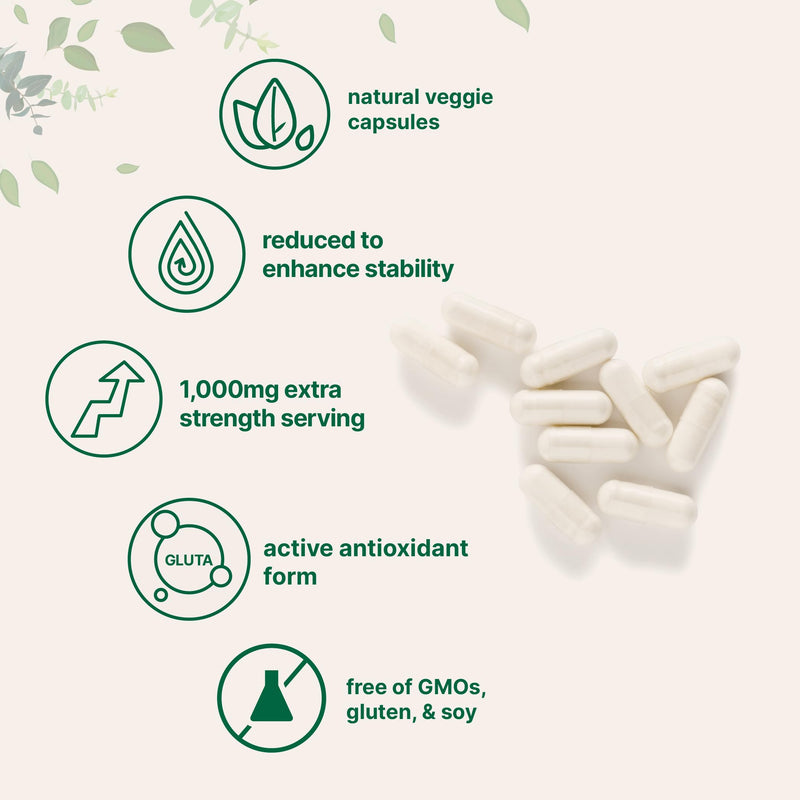 Micro Ingredients Glutathione 1,000mg, 120 Veggie Capsules | Extra Strength Reduced Glutathione + Active Antioxidant Form | Liver Health & Immune Support Supplement | Non-GMO, Gluten Free, Vegan