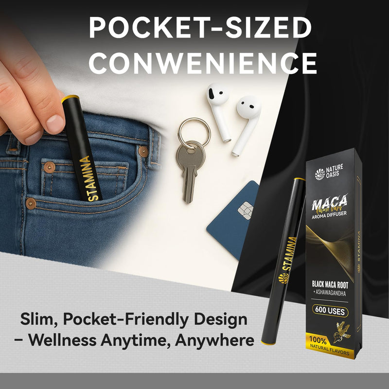 Maca Diffuser with Ashwagandha, Vitamin B12 & C ‚Äì Natural Plant-Based Stamina Stick ‚Äì Caffeine-Free Alpha Pen for Daily Vitality & Endurance