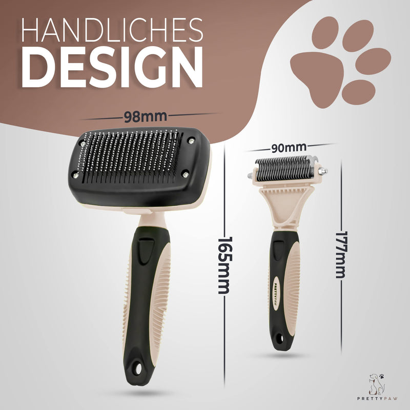 Pretty Paw ® professional cat brush set I cat care set - 100% hygiene & comfort thanks to rounded massage bristles I brush for optimal short hair and long hair I undercoat brush beige - BeesActive Australia