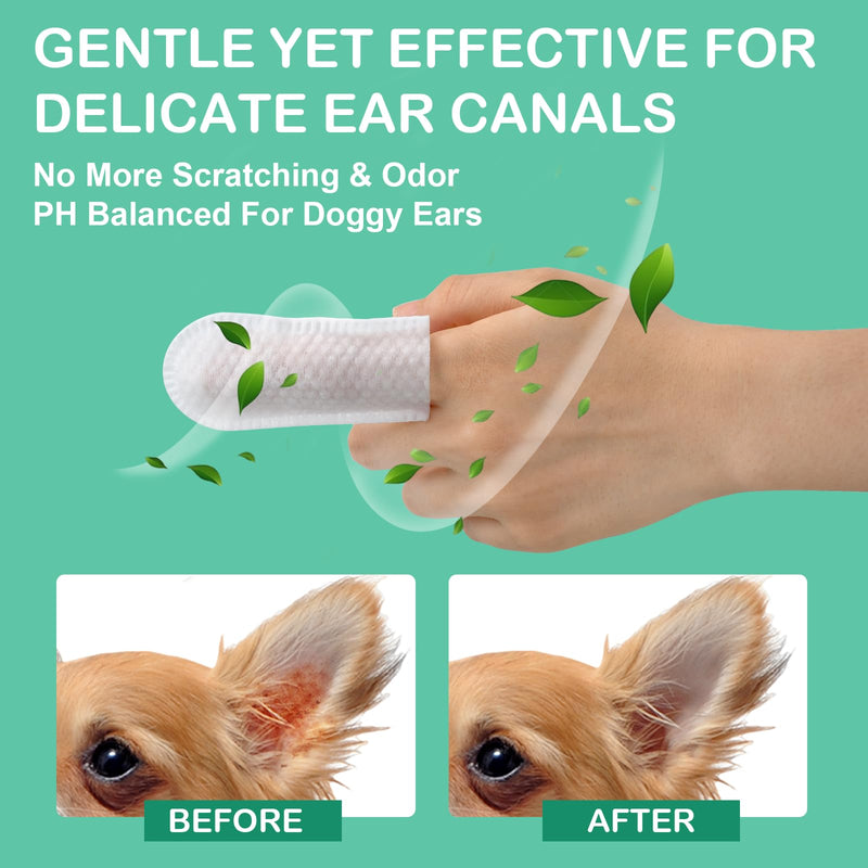 100 XL Dog Ear Cleaning Finger Wipes - Larger & thicker 1.77" Natural Coconut Oil & Aloe Dog Ear Wipes | Gently Removes Wax, Odor, Dirt For Dogs & Cats | Hypoalergenic Biodegradable Dog Ear Cleaner 100 Count