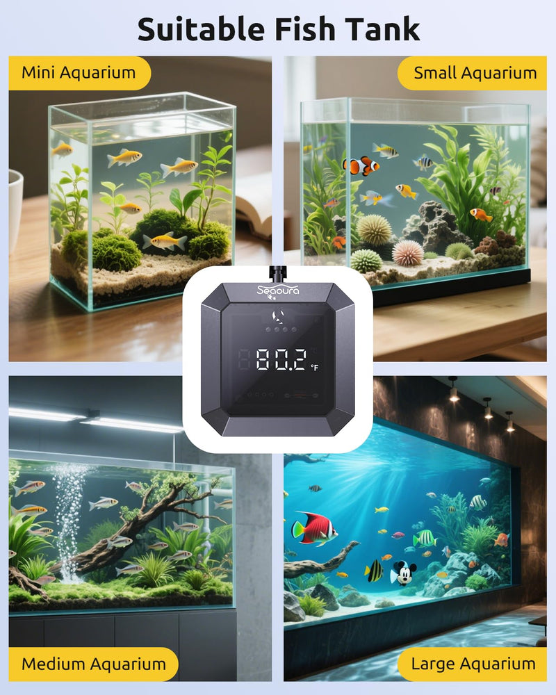 Aquarium Thermometer Submersible, Digital Fish Tank Thermometers with USB for GlassTank, Aquariums Temperature Gauge ±1℉ Accurate, Suitable for Fish, Turtle, Saltwater or Freshwater, 6.56ft Power Cord Black
