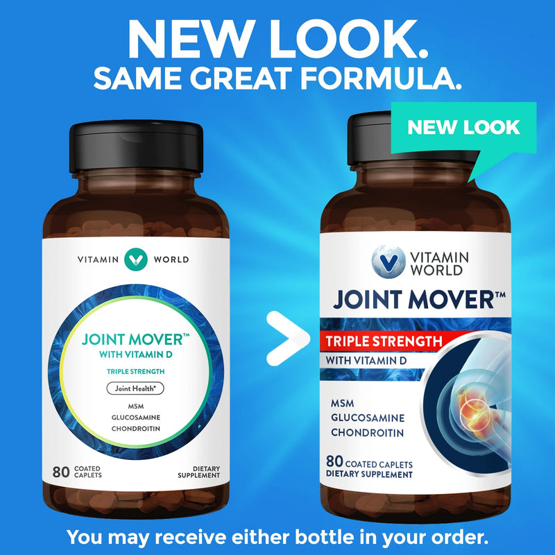 Vitamin World Glucosamine Chondroitin with MSM with Vitamin D, 80 Caplets | Triple Strength Joint Mover for Healthy Joints, Promotes Comfort and Flexibility, Coated, Gluten Free