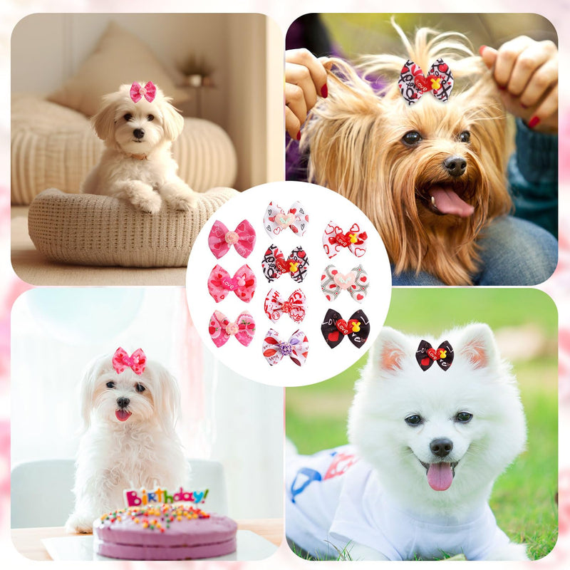 20pcs Small Dog Hair Bows, Pink Cute Dog Bowknot Hair Tiny Puppy Hair Bows Multiple Styles Dog Bow Hairband for Dog Accessories - BeesActive Australia