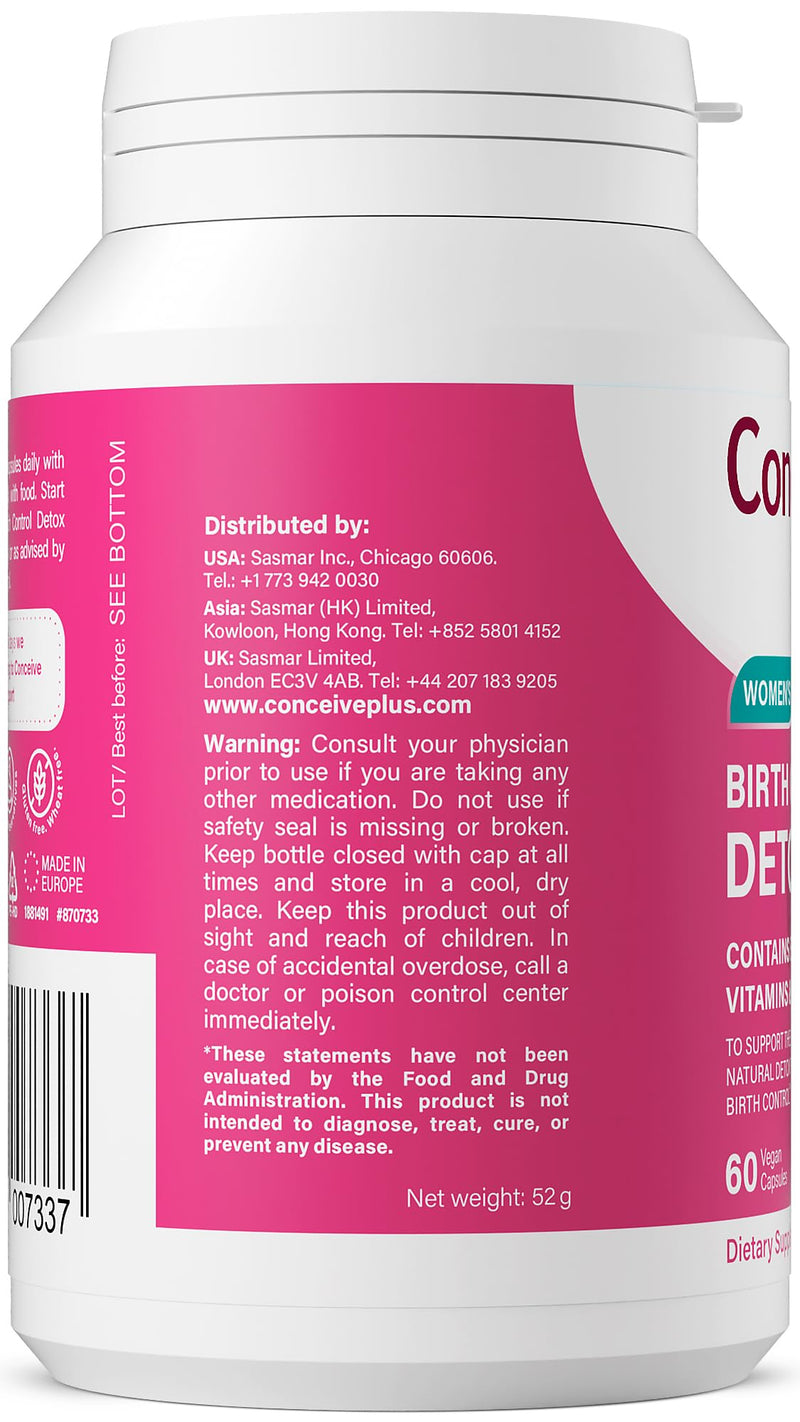 CONCEIVE PLUS Fertility Detox After Birth Control - Prenatal Vitamins for Women Trying to Conceive, Antioxidants, Folic Acid, 60 Capsules, 30 Day Program