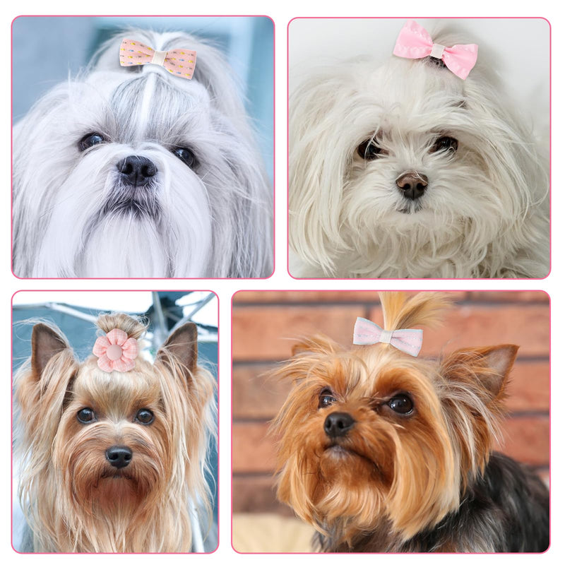 10 PCS Dog Hair Bow Pink Dog Bows with Rubber Bands Puppy Hair Bows Mix Style Handmade Puppy Hair Bows Cute Grooming Flower Ball Bowknot Top Knot Dog Hair Accessories for Puppies - BeesActive Australia
