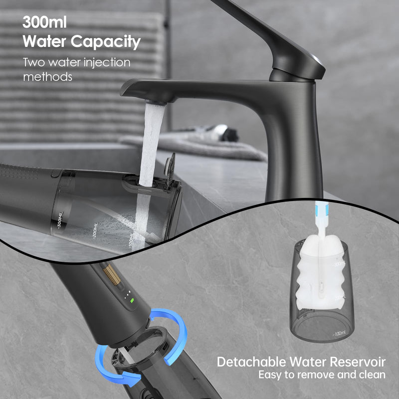 300ML Long-Lasting Battery Life Water Flosser Adjustable Pressure Oral Irrigator Flosser with 4 Interchangeable Nozzle Tips for Implants/Braces/Receding Gums (Black&Gold) Black&gold