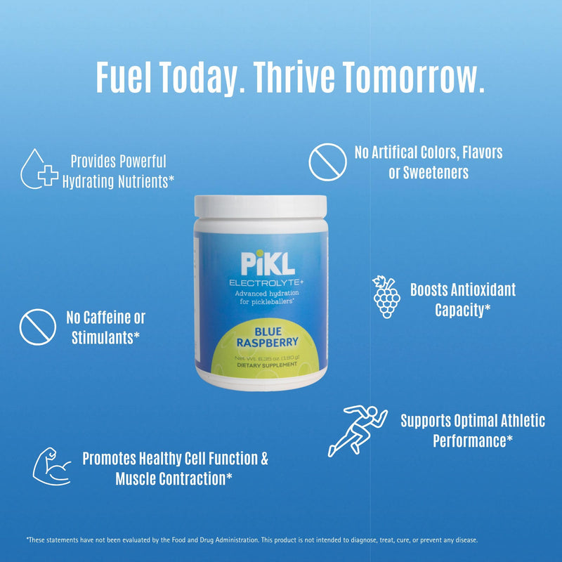 PiKL Nutrition Electrolyte Drink Mix for Pickleball | Magnesium & B-Vitamins | 0g Sugar | 30 Servings (Blue Raspberry) Blue Raspberry