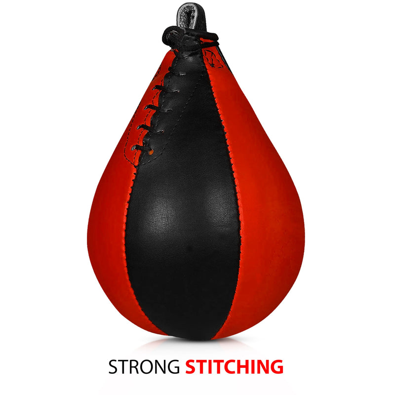 DXM SPORTS Boxing Speed Bag - Leather Speed Bags - Punching Speed Ball - Exercise Workout MMA Speed Bag for Adults 11.5" Black & Red - BeesActive Australia