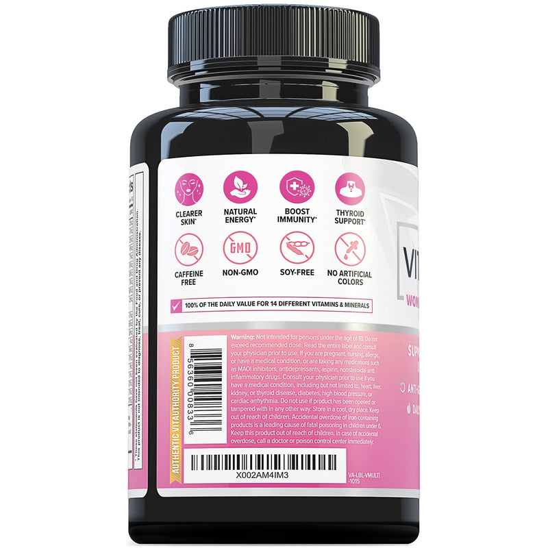Vitauthority Multivitamin for Women Women’s Daily Multi-Vitamin Supplement with DIM, Iodine, Ashwagandha Supports Youthful Complexion, Healthy Cortisol and Estrogen Balance 30 Day Supply