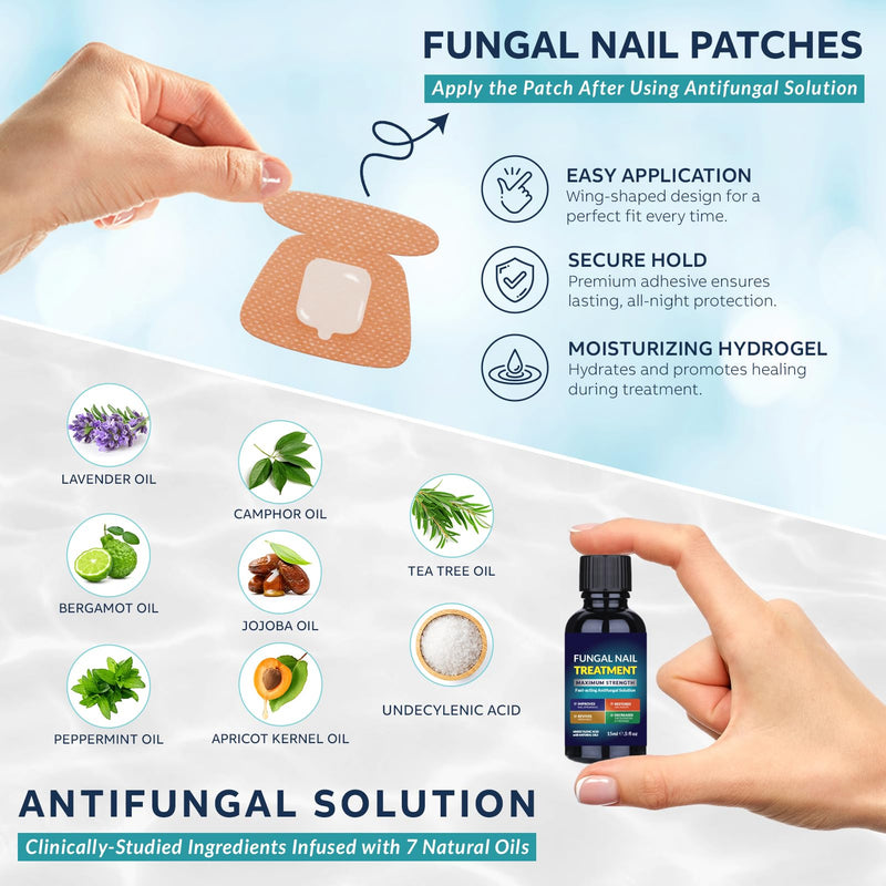 Toenail Fungus Treatment Extra Strength Kit: Nail Repair Liquid Solution and Patches - Nighttime Nail Patches Renewal - Fast Acting Drops with Undecylenic Acid, Natural Oil for Toe Finger Nails mint 1 Fl Oz (Pack of 1) - BeesActive Australia