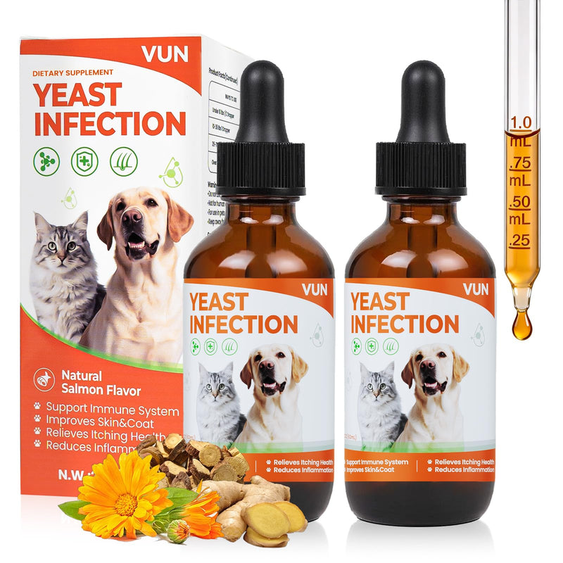 Yeast Infection Treatment for Dogs & Cats-Natural Fast Relief Drop for Itchy Skin, Ears & Paws Redness -Supports Allergy, Inflammation & Immune Health,2 fl oz Salmon Flavor(2 Pack) 2 Pack