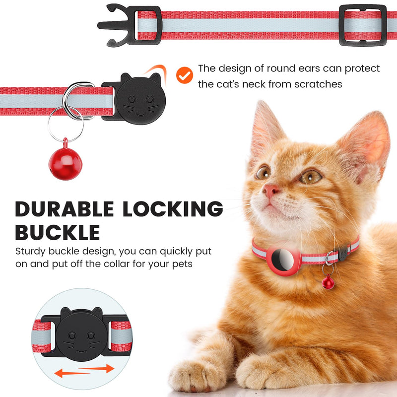 Airtag cat collar, reflective airtag cat collar with bell and airtag holder compatible with Apple Airtag, beautiful cat collar with breakable safety buckle for kittens puppies red 2 piece set - BeesActive Australia