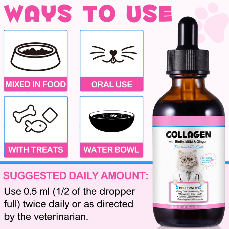 Collagen for Cats, Skin and Coat Supplement for Cats, Itch Relief, Immunity Support, Joint Health, Supplement 60ml (2 Fl Oz), Liquid Collagen Drops for Dogs 1 pack