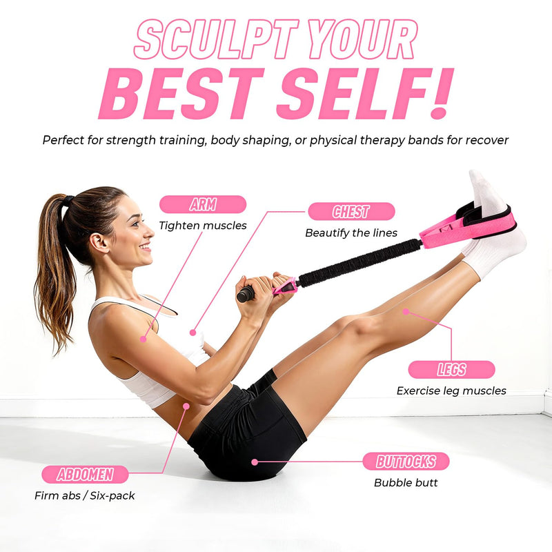 Upgraded Durable Pedal Resistance Band with Handle, Thickened Latex Tubes and Soft Foam Fabric Foot Pedal, Sit Up Exercise Equipment for Abdomen, Waist, Arm, Core/ABS, Leg, Physical Therapy 1-Pink 55 LBS - BeesActive Australia