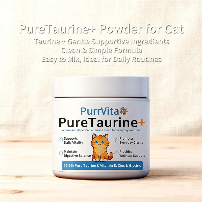 PurrVita Taurine for Cats, Taurine Powder Supplement with Vitamin E & Zinc Glycine for Feline Energy & Wellness (Unflavored)