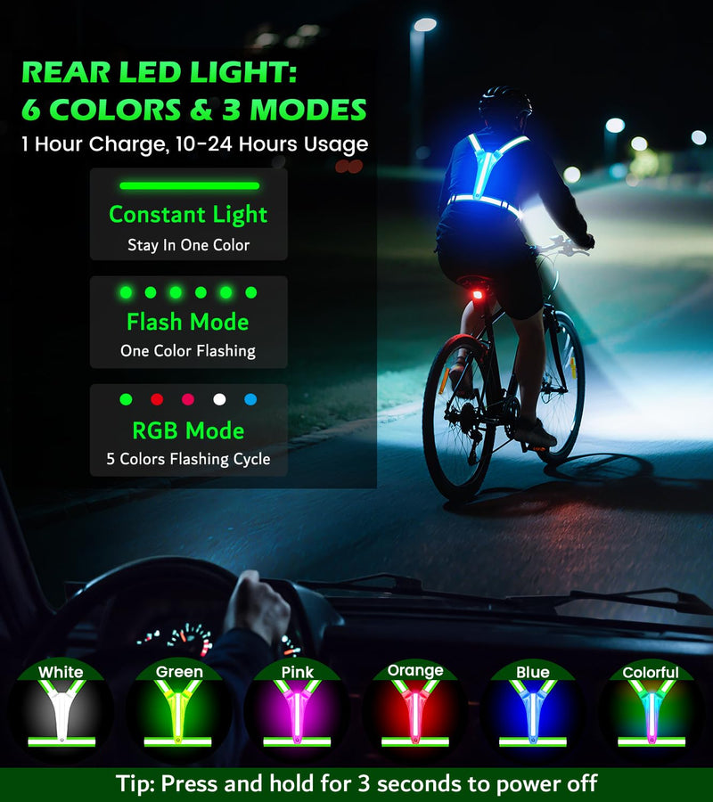 Running Lights for Runners,90°Adjustable LED Reflective Vest Running Gear,Rechargeable Chest Light Up Running Vest Night Walking Safety Gear for Night Walking/Cycling/Jogging Green - BeesActive Australia