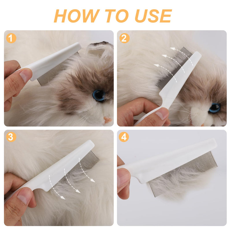 Pet Hair Comb, 2 in 1 Multifunctional Pet Hair Comb, Stainless Steel and ABS Material, 2 Packs, for Grooming and Dehairing Face and Paws, Tear Stain Removal, Cat Comb, Dog Comb White - BeesActive Australia