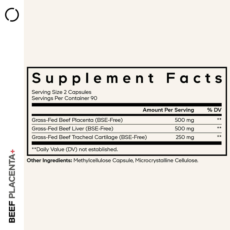 Codeage Beef Placenta, Grass-Fed, Liver, Tracheal Cartilage, 180 Capsules | Grass-fed beef placenta with liver and tracheal cartilage, pasture-raised. Nutrients in whole-food form. Three-month supply.