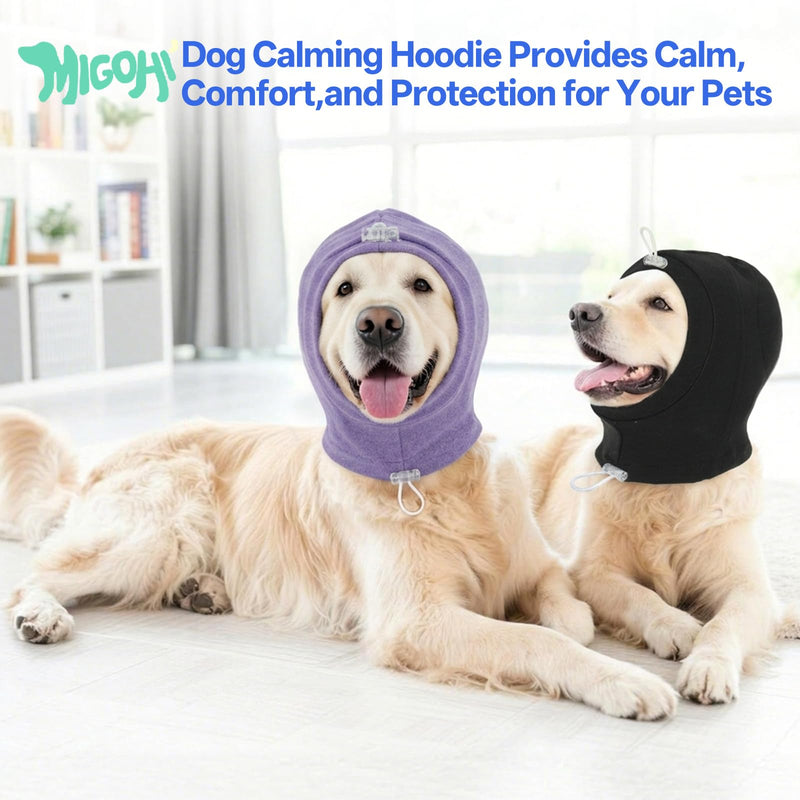 MIGOHI No Shake Ear Wrap for Dogs - Breathable Dog Ear Protection for Hematoma,Stop Shaking & Scratching,Dog Ear Muffs for Grooming, Calming Hoodie for Dogs Separation,Thunderstorms,L,Purple Purple Large
