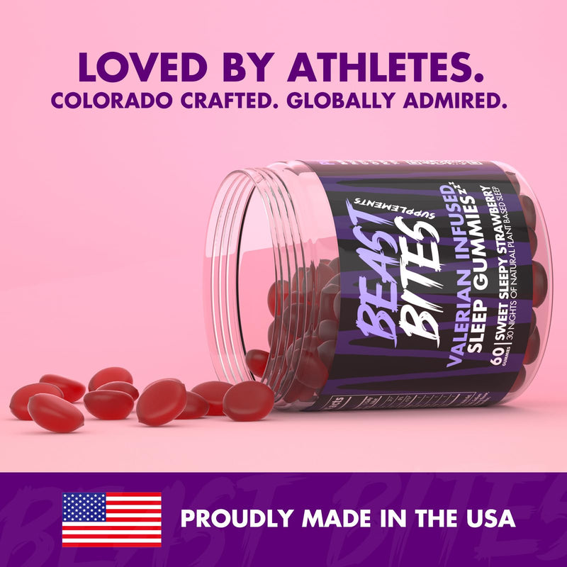 Sleep Gummies - Valerian Infused - Natural Nighttime Gummies - No Sugar, Artificial Colors or Flavors - Gluten-Free, Vegan & Halal - Made in The USA - Strawberry Flavor - 30 Servings - BeesActive Australia