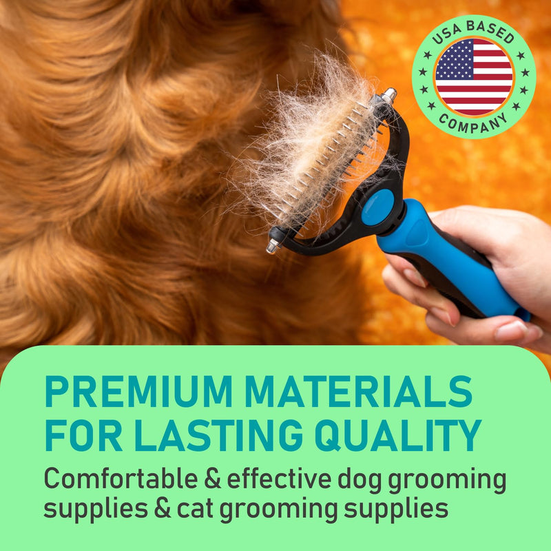 Maxpower Planet Pet Grooming Brush - Double Sided Shedding, Dematting Undercoat Rake for Dogs, Cats - Extra Wide Dog Grooming Brush, Dog Brush for Shedding, Cat Brush, Reduce Shedding by 95%, Blue Large - BeesActive Australia