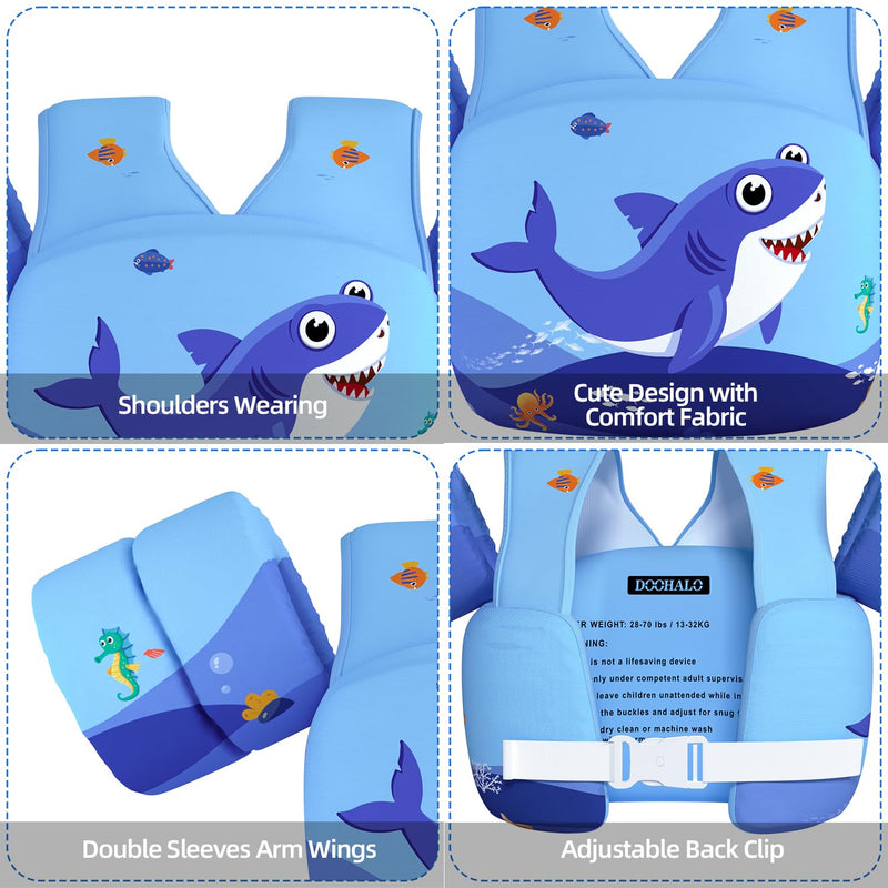 DOOHALO Kids Swim Floats for 28-70 Pounds Kid Arm Shoulder Float Vest Fit for 2-8 Years Older Boys Girls Toddler Baby Children Dark Blue Red Shark - BeesActive Australia