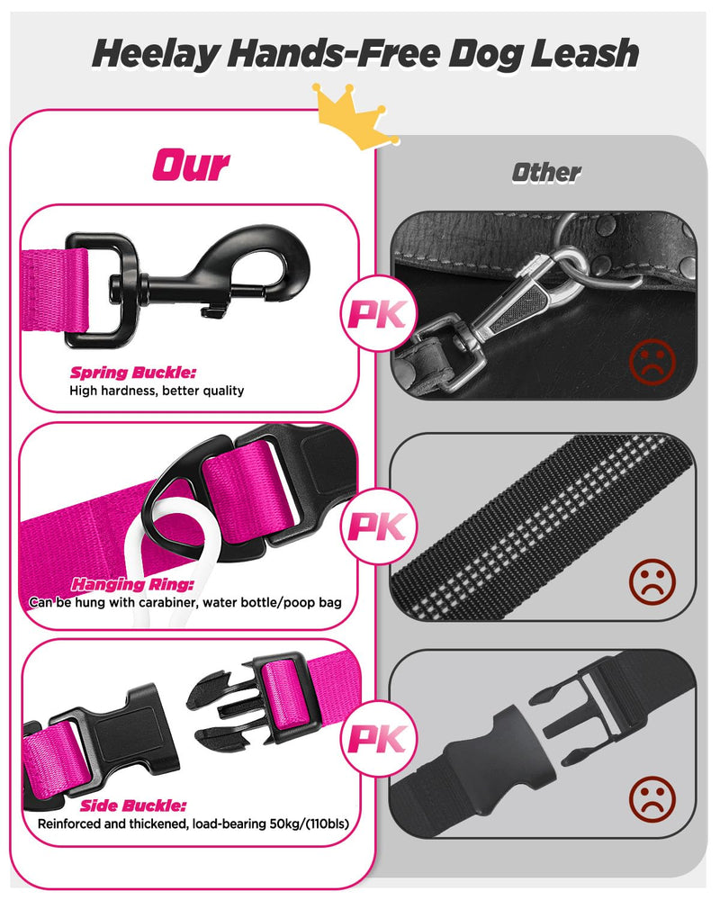 Hands Free Dog Leash, 8.2ft Multifunctional Crossbody Rope with Explosion-Proof Handle and Adjustable Training Hands Free Leash for Medium,Large Dogs Walking,Pink Rose Pink - BeesActive Australia