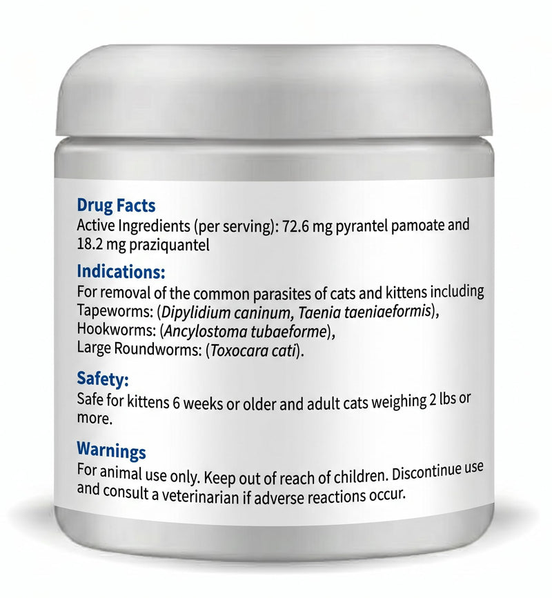 (praziquantel/pyrantel pamoate) Broad Spectrum Dewormer Powder for Cat & Kitten, Tapeworms, Roundworms & Hookworms, 100g