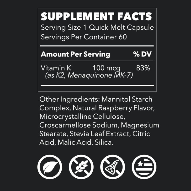 LifeSeasons Essentials MK-7 Vitamin K2 Quick Melts – Bone & Cardiovascular Support Supplement – Supports Calcium Utilization & Blood Clotting – Berry Flavor – 100 mcg per Serving – 60 Quick Melts