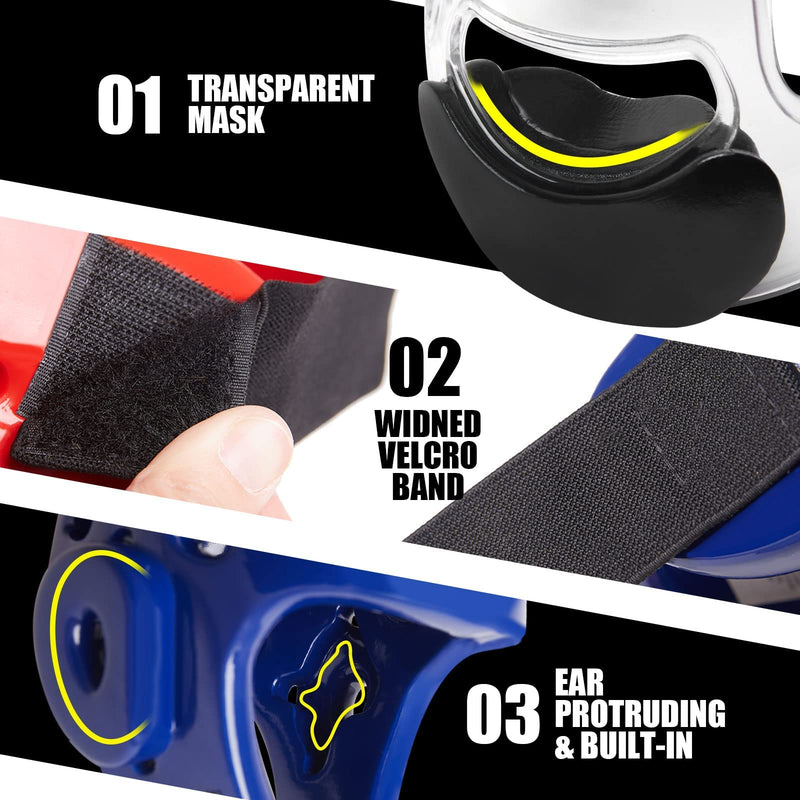 Kids & Adults Taekwondo Karate Headgear MMA Martial Arts Helmet, Soft Head Gear for Martial Art Grappling Muay Thai Kickboxing Taekwondo Small BLUE
