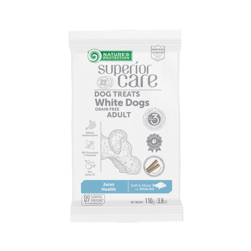 Nature's Protection Superior Care White Dogs Grain-Free Joint Health Dog Treats, Soft and Moist Supplemental Snacks with White Fish, Pack of 7 3.8 Ounce (Pack of 1) Joints - PawsPlanet Australia
