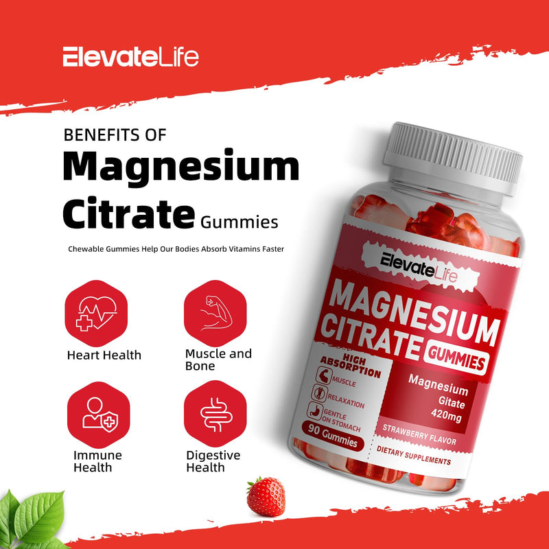 Magnesium Glycinate Gummies 1000mg - Sugar Free Magnesium Potassium Supplement with Vitamin D, B6, CoQ10 for Calm Mood & Sleep Support - 60 Strawberry Gummies