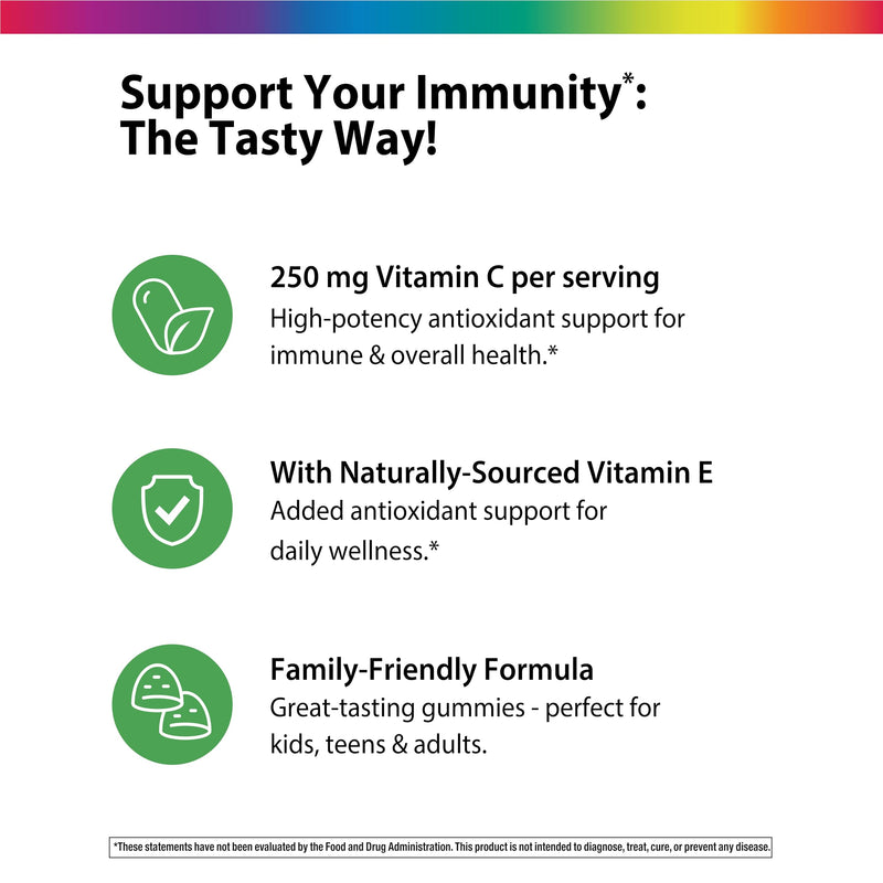 Rainbow Light Vitamin C Gummies | 60 Count | Citrus Flavored | with Vitamin E | Immune & Antioxidant Support for Adults and Kids