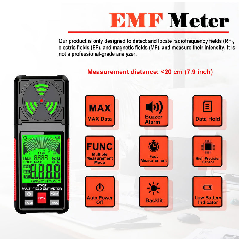 EMF Meter, 3-in-1 Portable Electromagnetic Field Radiation Detector Handheld EMF Tester for EF, RF, MF, WiFi Signal, Radio Frequency Detector Suitable for Home Office EMF Inspections Ghost Hunting - BeesActive Australia